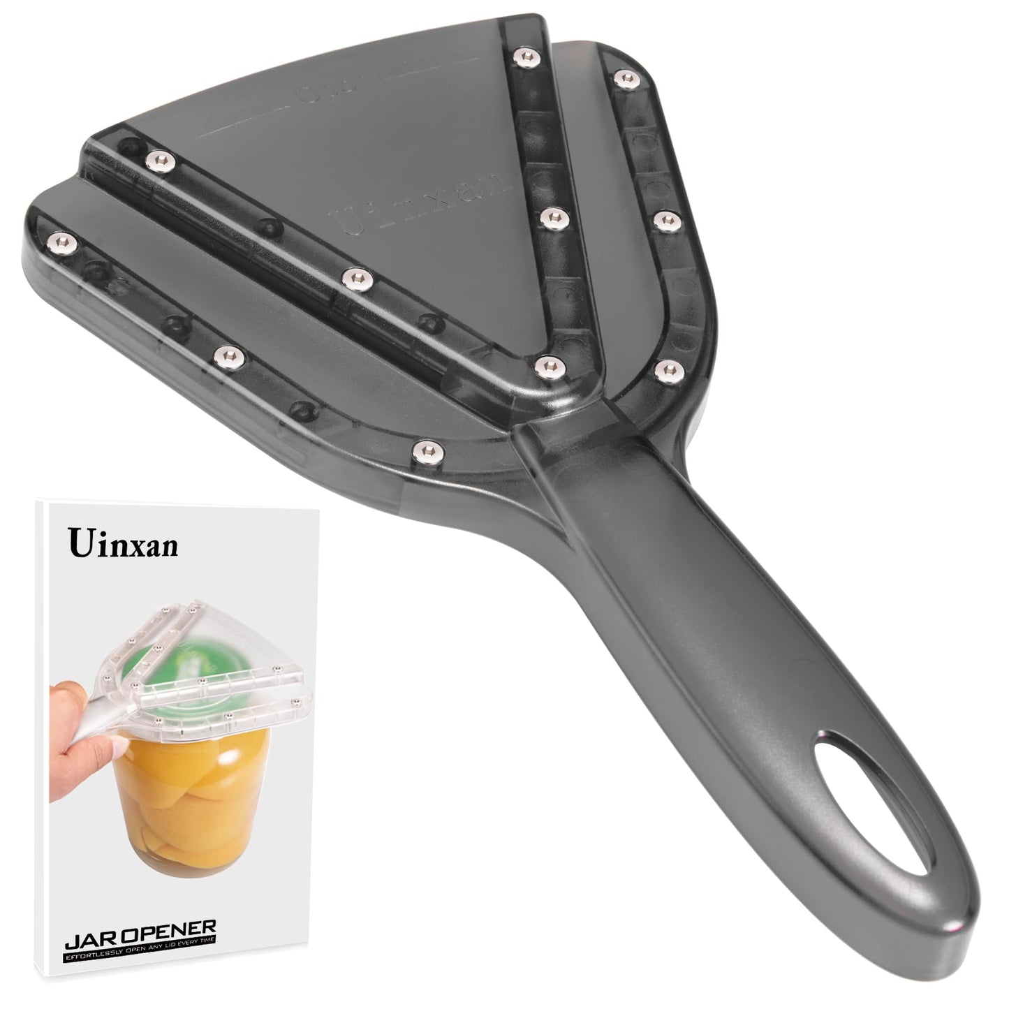 Uinxan Jar Opener for Weak Hands & Seniors with Arthritis – Effortlessly Opens Screw Lids & Bottle Caps, Manual Handheld, 304 Stainless Steel, Patented Kitchen Gadget (Black)