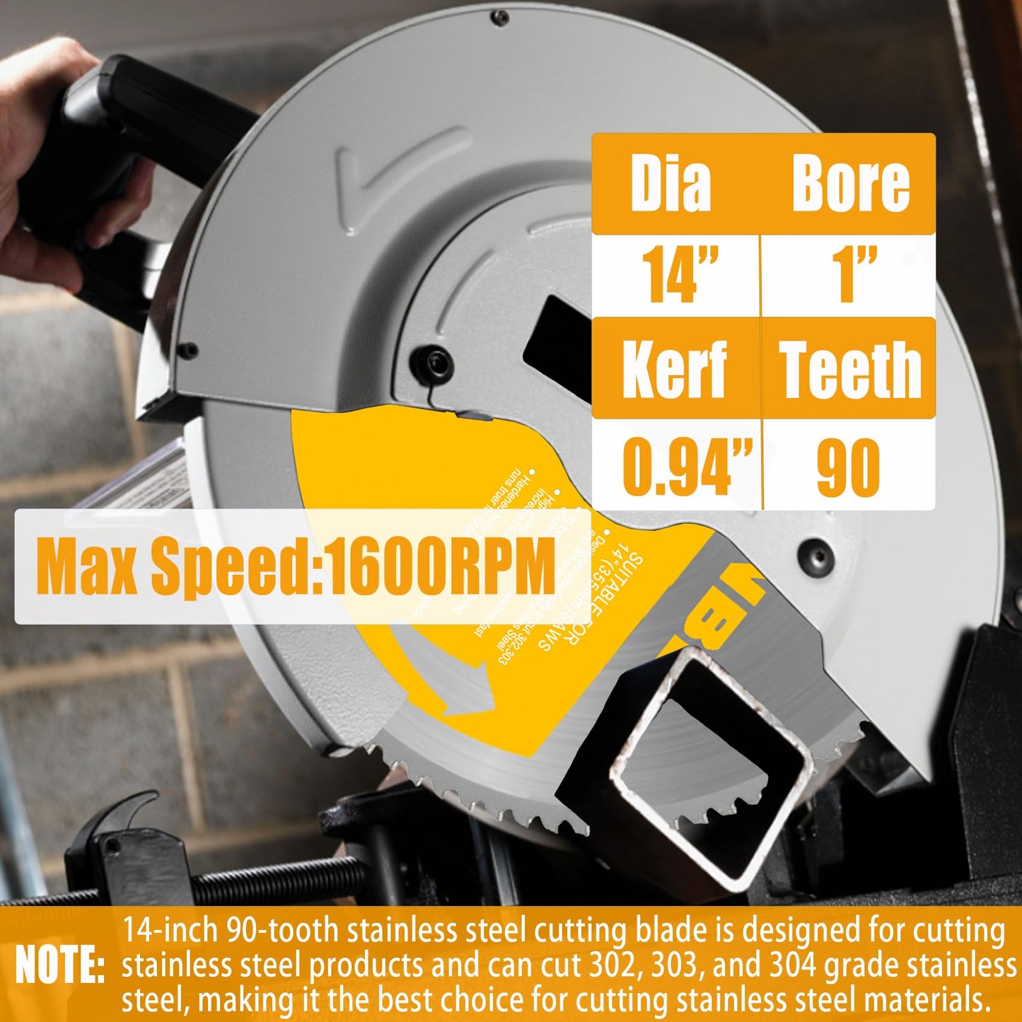 14 Inch Stainless Steel Cutting Saw Blade,Replacement for Evolution 14 Inch Metal Saw Blade,Compatible with Evolution S355CPS S355CPSL S380CPS Metal Cutting Saws,14 x 90 Teeth,1 Inch Center Shaft