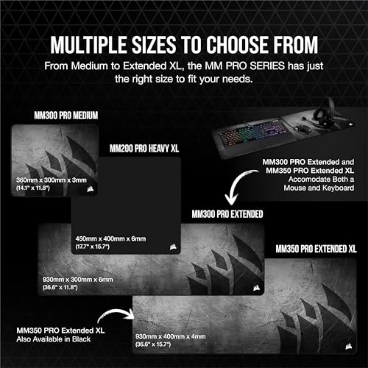 Corsair MM350 PRO Extended XL Premium Spill-Proof Cloth Gaming Mouse Pad – 36.6” Width x 15.7” Height Surface – Black/Gray