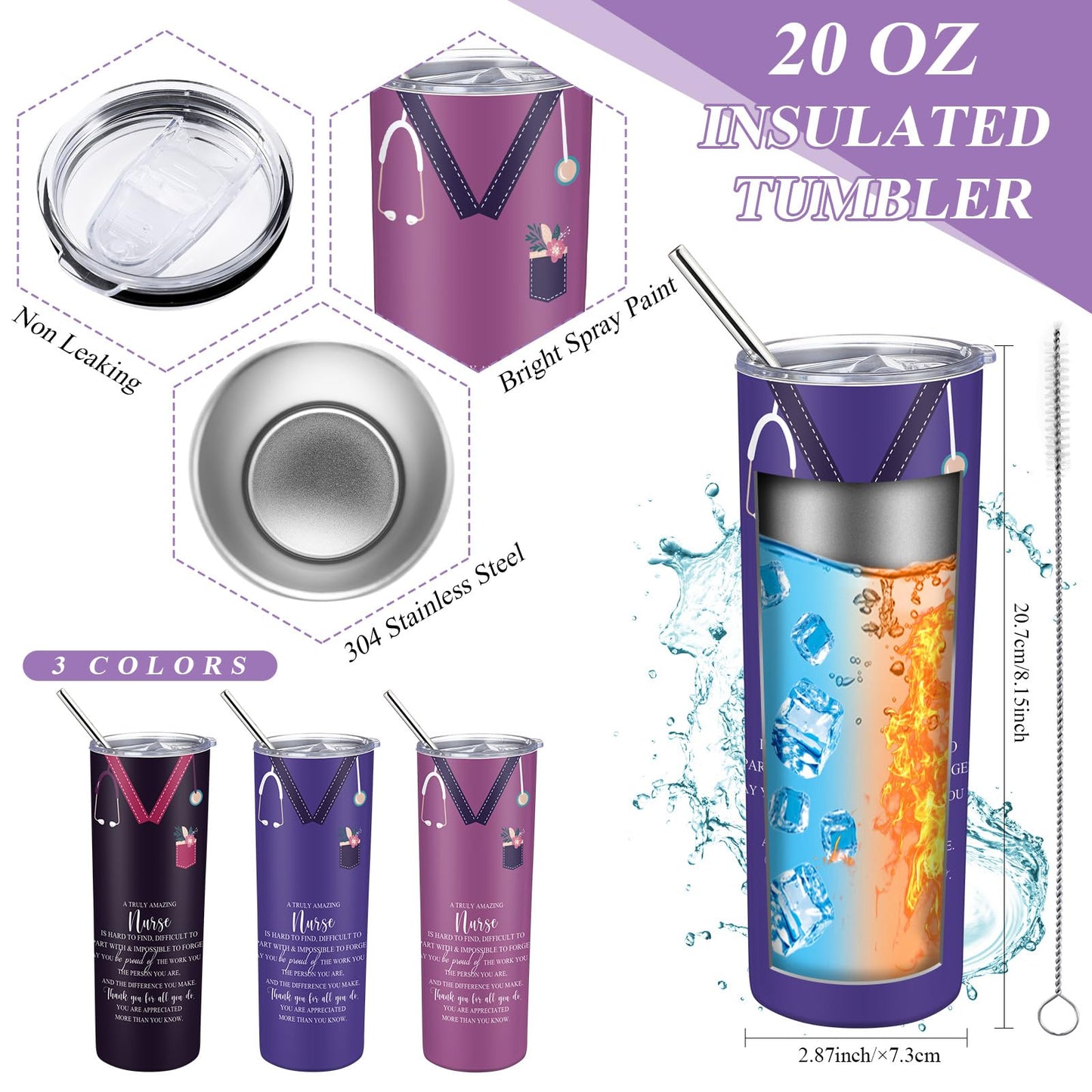 Willinglong 15 Pcs Nurse Appreciation Gift Set for Women Nurse Gifts Basket Set for Nursing Graduation School Student Cna Week (Gradient Purple)