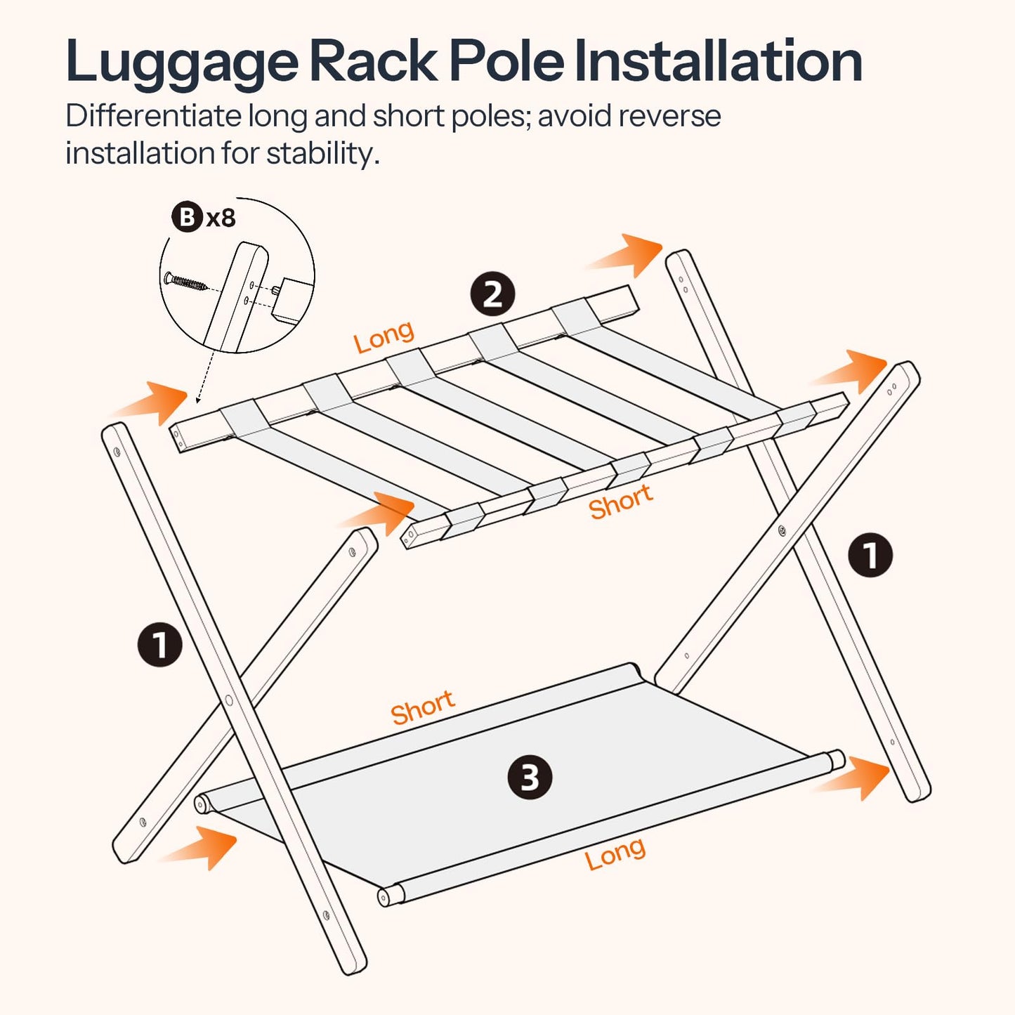HOOBRO Luggage Racks, Set of 2 Folding Luggage Holders, Bamboo Suitcase Stands, with Nylon Straps and Oxford Fabric Shelf, for Guest Room, Hotel, Bedroom, Brown and Black BR17XLP201G1