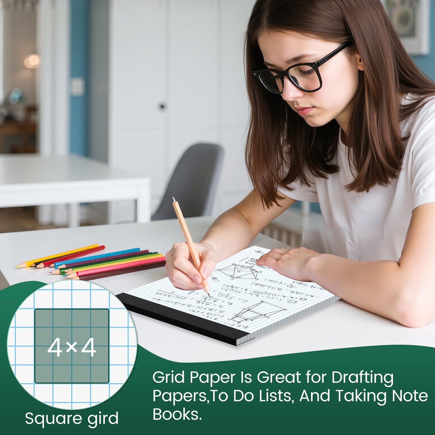 Ciphyfee Graph Paper 8.5 X 11, 20 Pack, 4x4 Quad Ruled, Grid Paper Pad 8-1/2" X 11.75", Grid Pad 8.5 X 11.75, Engineering Notebook, Easy Tears Off, White 70 Gsm Graft Paper