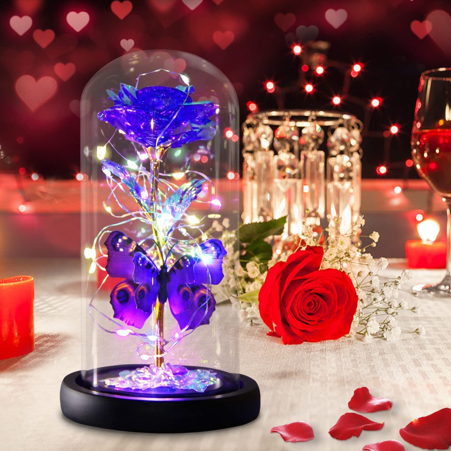 Greenke Mothers Day Rose Gifts for Mom, Galaxy Purple Butterfly Rose in Glass Dome, Light Up Forever Roses Birthday Gifts for Women Mom Grandma, Eternal Rose Gift for Her Anniversary, Mother Gift