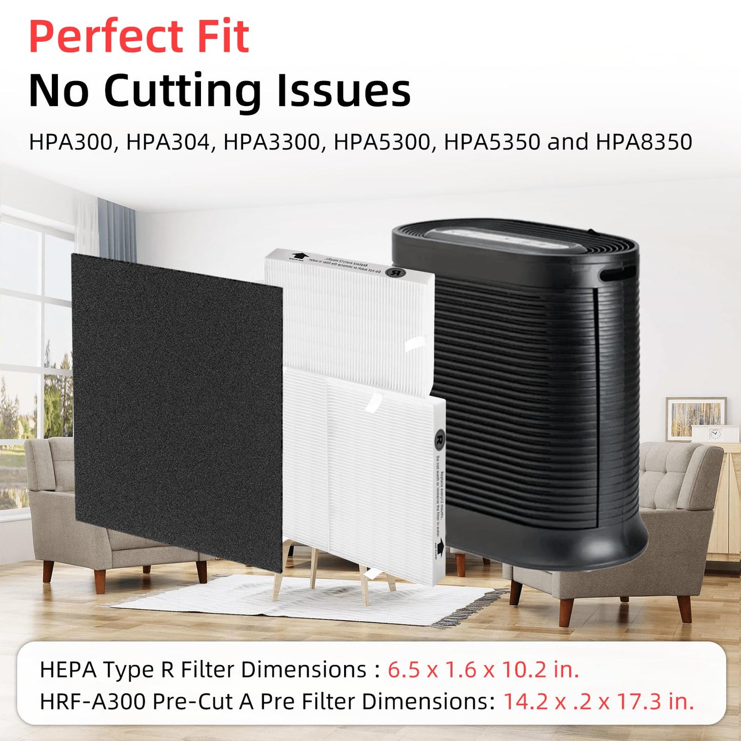 HPA300 Replacement Filters for Honeywell HPA300 Series Air Purifier, HPA300, HPA304, HPA3300, HPA5300, HPA5350, HPA8350,Replace HRF-R3 (6 R Filters and 8 Pre-cut A Carbon Pre-filter) by APPLIANCEMATES