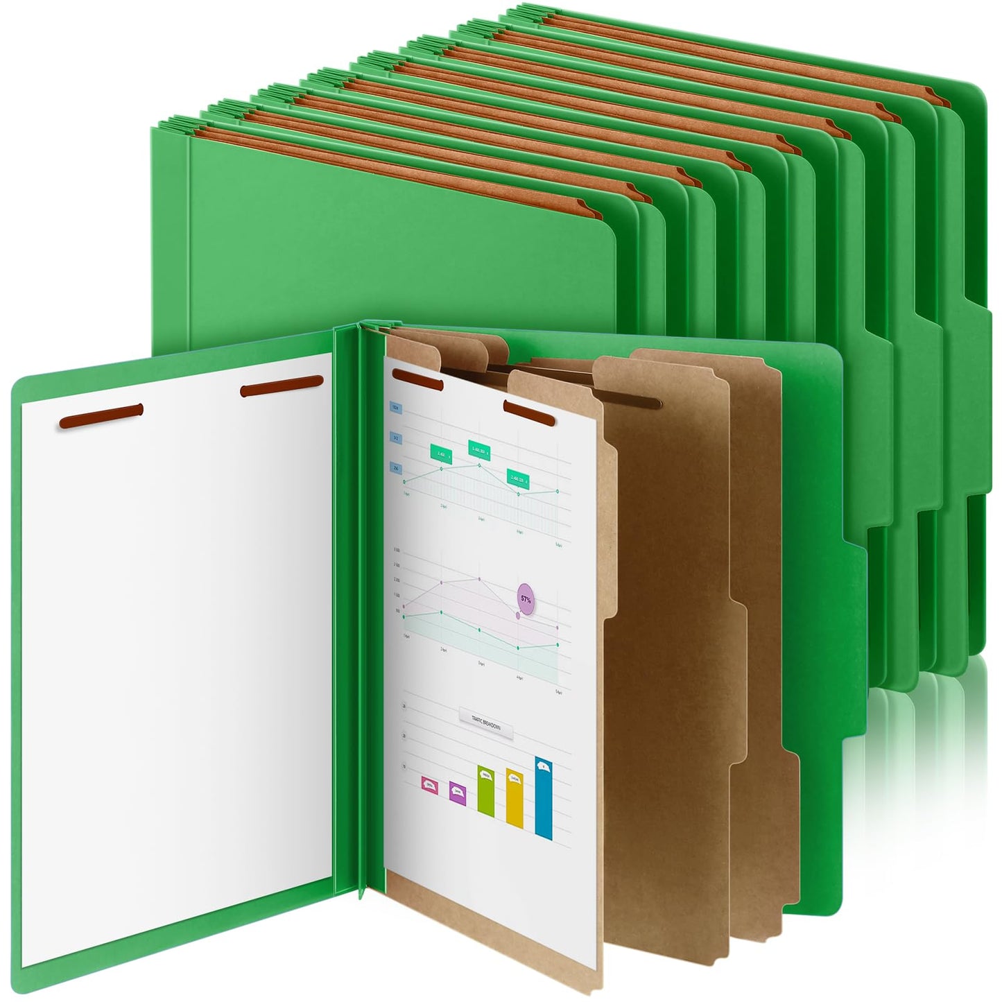Skyygemm 12 Pcs Classification Folders Letter Size, 3 Divider Pressboard File Folder with Fasteners, Expanding File Organizer Bulk for School Teachers, Office Employee, Coworker, Staff (Green)
