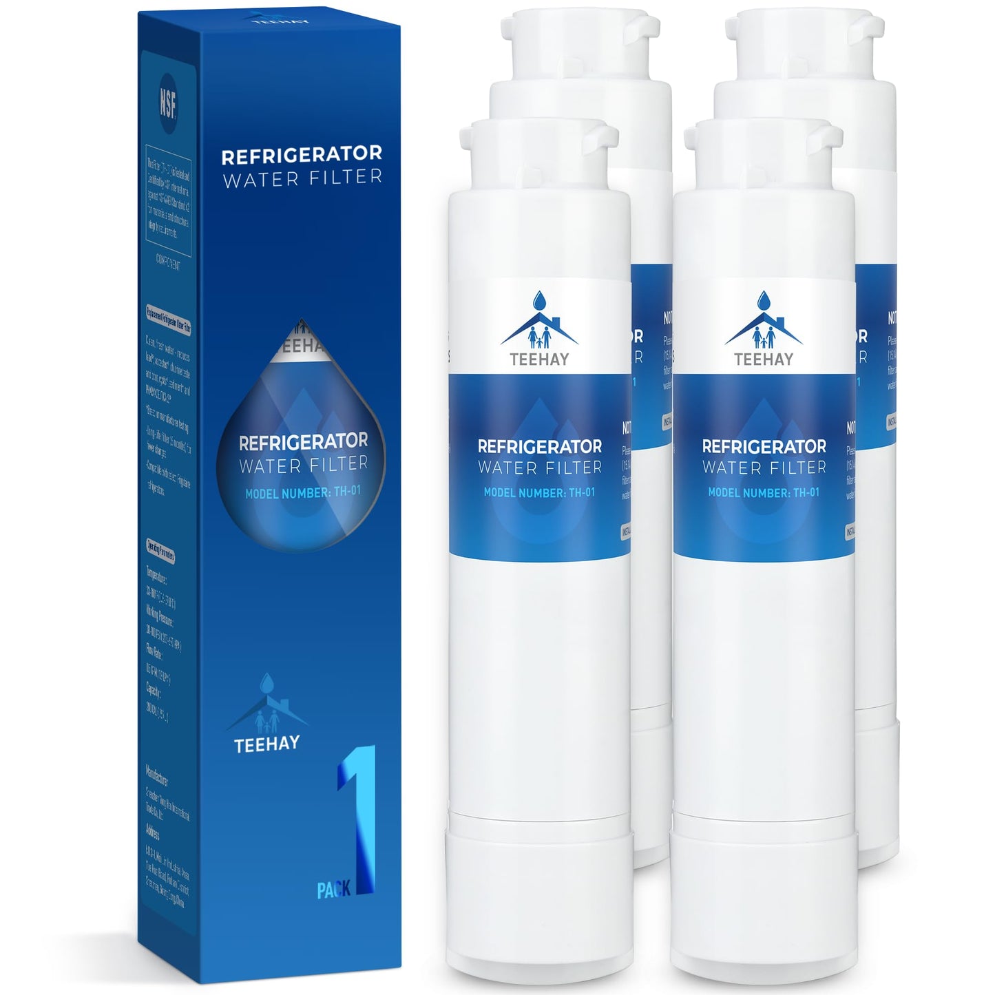 TEEHAY EPTWFU01 PureSource Ultra II Refrigerator Water Filter, Compatible with Electrolux EWF02, Frigidaire Gallery FGSS2635TF, LGHB2869TF, LGHD2369TF, LGHK2336TD, LGHK2336TF, LGHX2636TF, 4 Pack