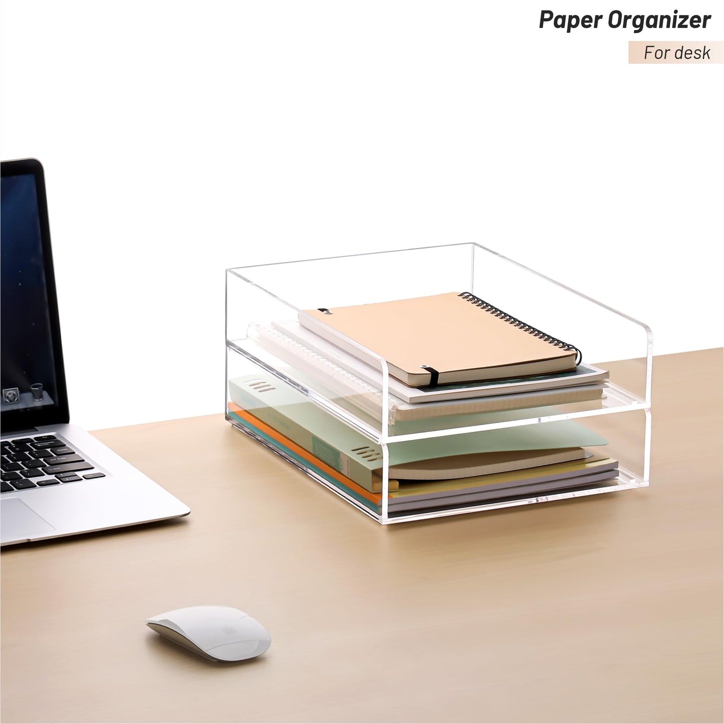 HeZone Paper Organizer Letter Tray, Clear Acrylic Paper Tray, School Teacher Office Supplies Organization, Stackable Desk File Organizer, Classroom Decor and Accessories-2 Pack…