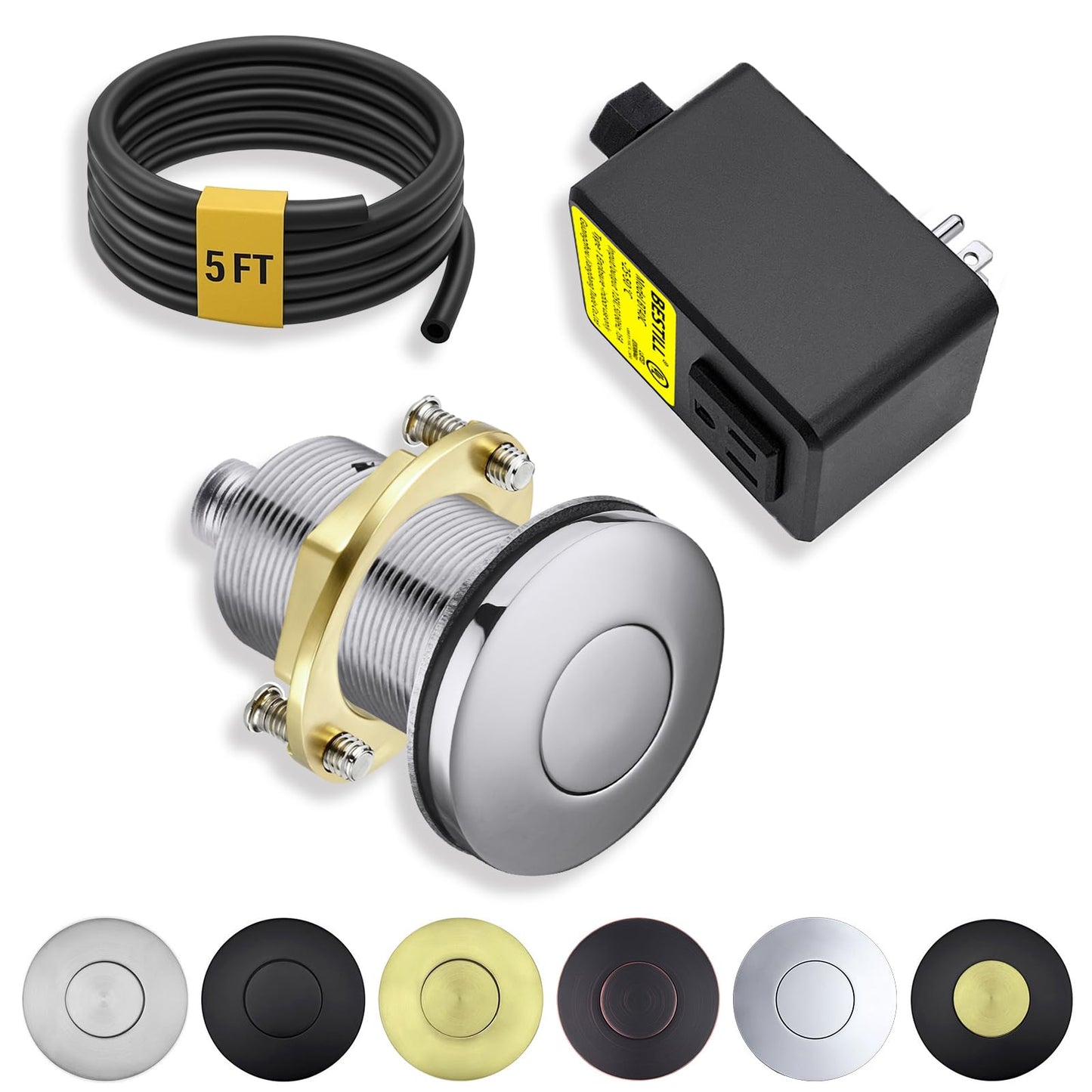 BESTILL Garbage Disposal Air Switch Kit - UL Listed, All Metal Sink Top On/Off Button in Chrome, Compatible with Kohler, Moen and Delta Faucets