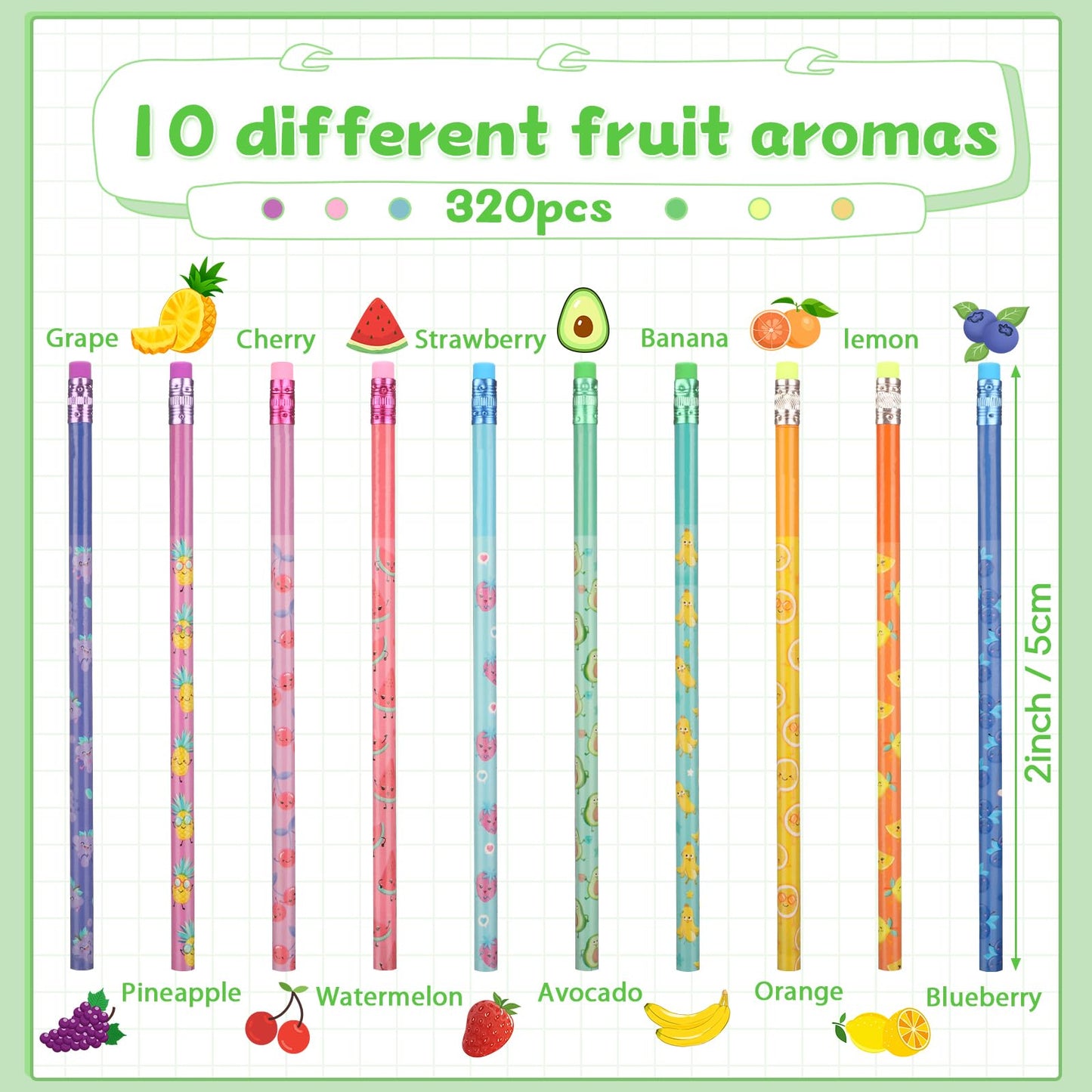 Teling 320 Pcs Scented Pencils Bulk Graphite HB Funny Colorful Scented Pencils Fruit Elements Christmas Gifts for Reward Office Party Supplies