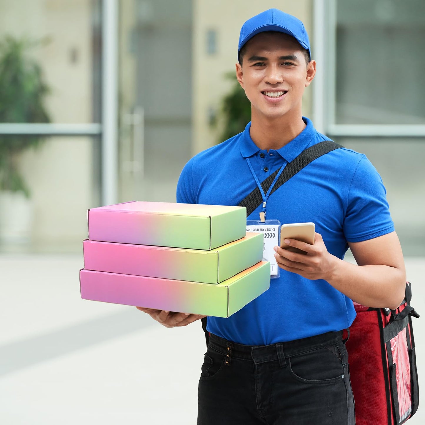 DEZIBOX 9x6x2 Shipping Boxes for Packaging, 45 Pack Rainbow Corrugated Cardboard Mailer Boxes for Small Business, Shipping, Mailing
