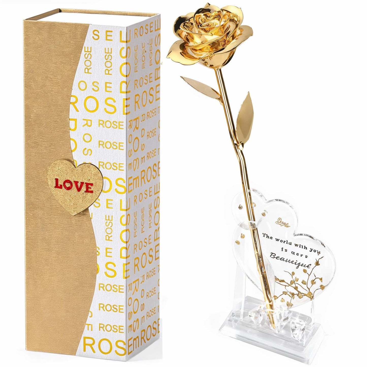 Mikasol Gold Dipped Real 24K Gold Rose, 1 Pack Infinity Flower Decor Hand Dipped in 24K Romantic Rose Gifts for Women in Her Wife Girlfriend Birthday Anniversary Valentines Mothers Day Christmas