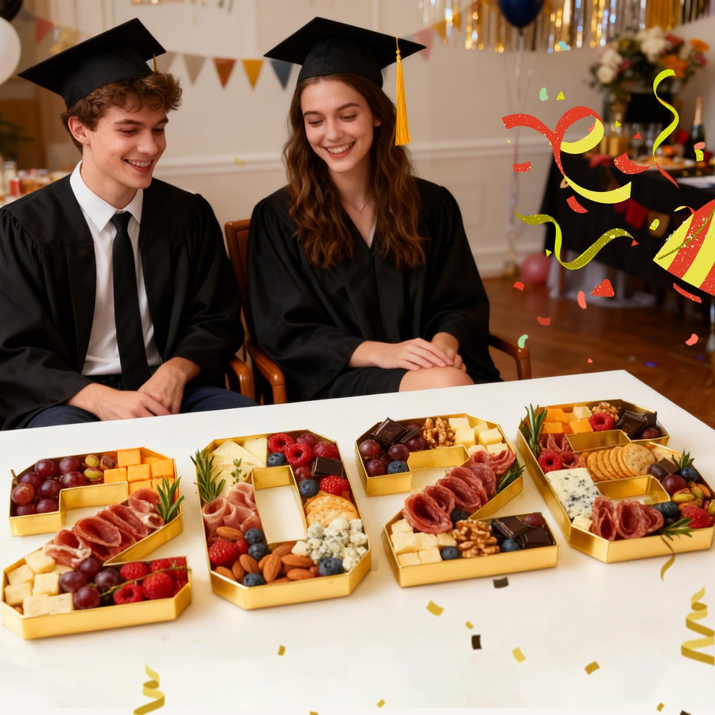 2026 Graduation Decorations 2026 Cardboard Numbers Charcuterie Board Box 10" Fillable Paper Tray for Grad Centerpieces Party Table Supplies Display Candy Snack Tray for New Year Birthday Celebration