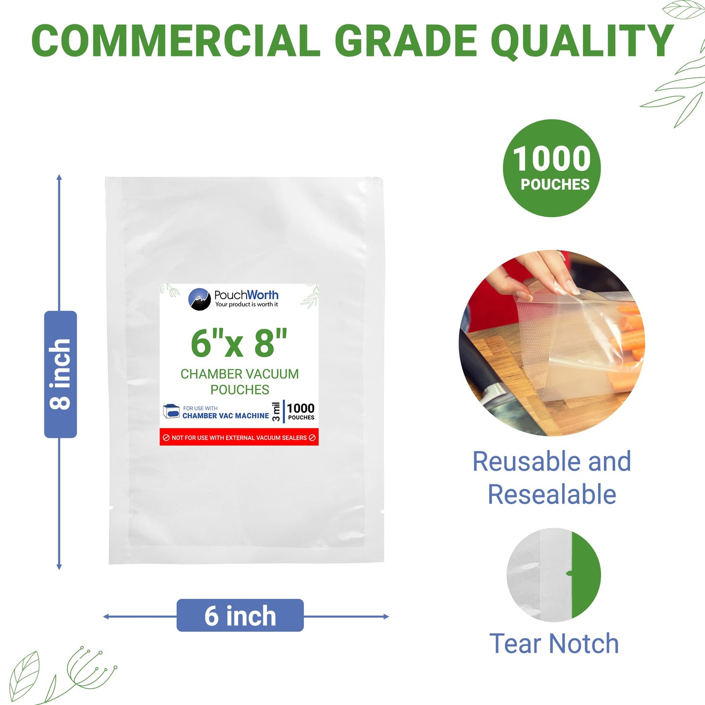 1,000 pcs Clear 6" x 8", 3 mil Vacuum Chamber Bags Great for Food Vac Storage