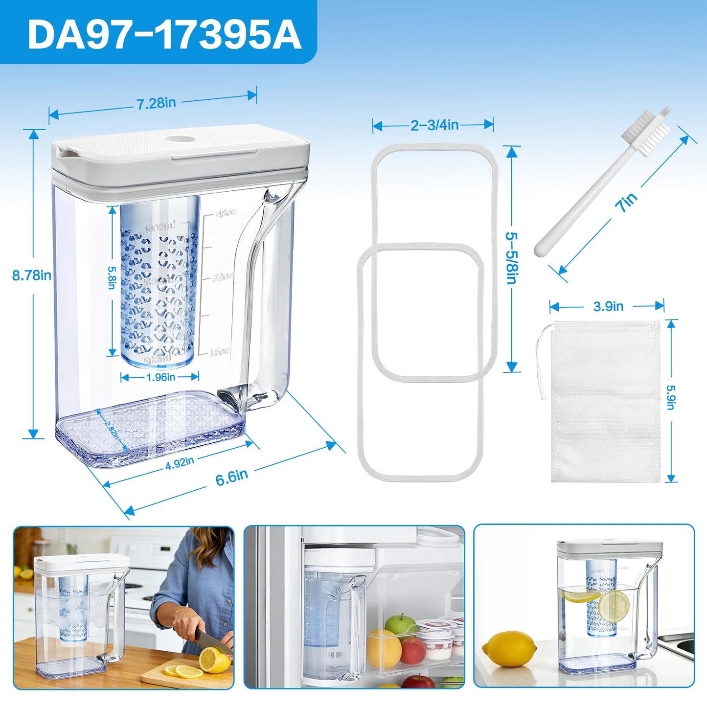 Upgraded DA97-17395A Water Pitcher Reservoir Compatible with Samsung Refrigerators【Food-Grade Durable Material,No-Leak Design】Replacement RF23M8570SR RF23M8090SR samsung refrigerator water pitcher