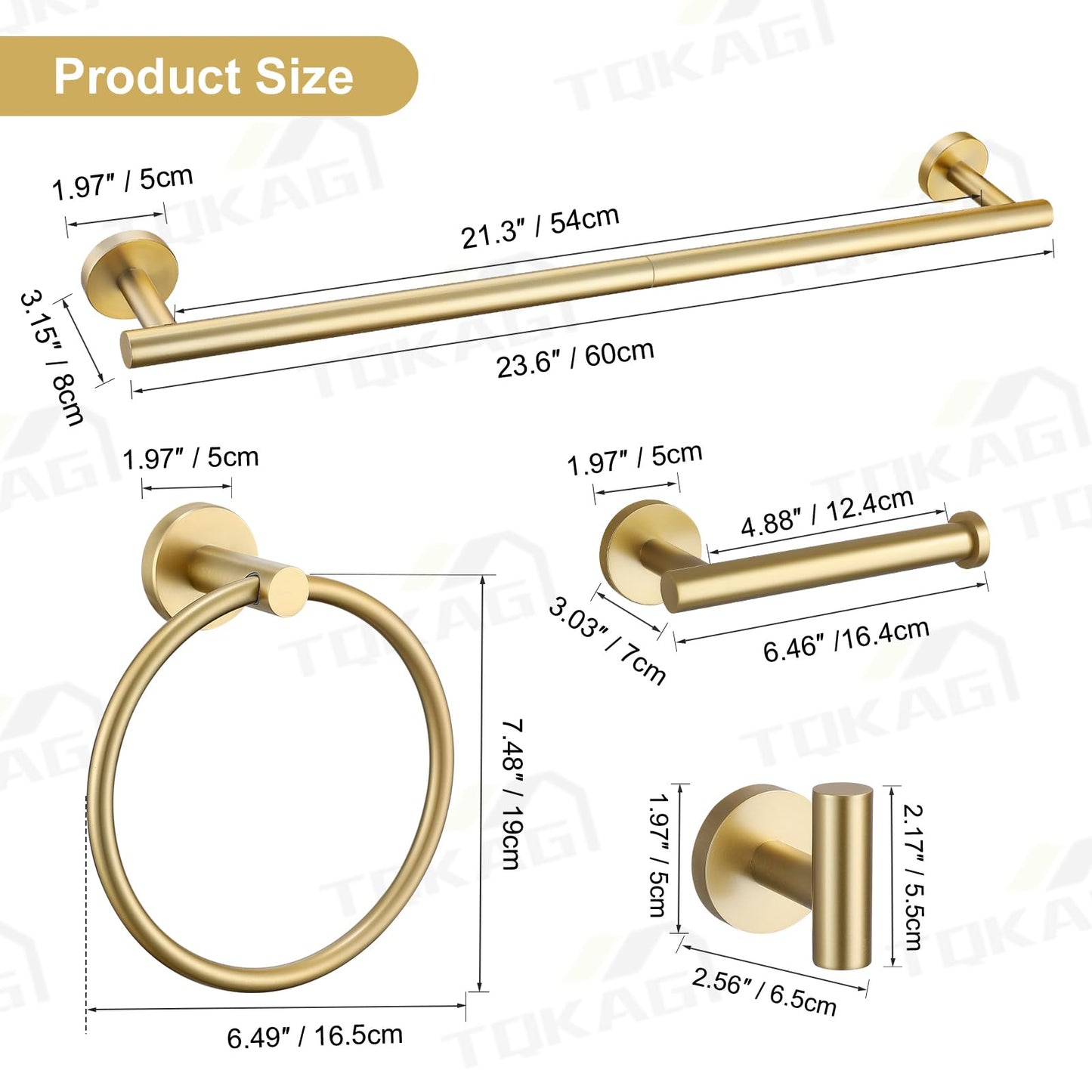 TQKAG 5 Piece Bathroom Accessories Set Brushed Gold Bathroom Hardware Set 23.6 Inch Bath Towel Bar Set SUS304 Stainless Steel Towel Rack Set
