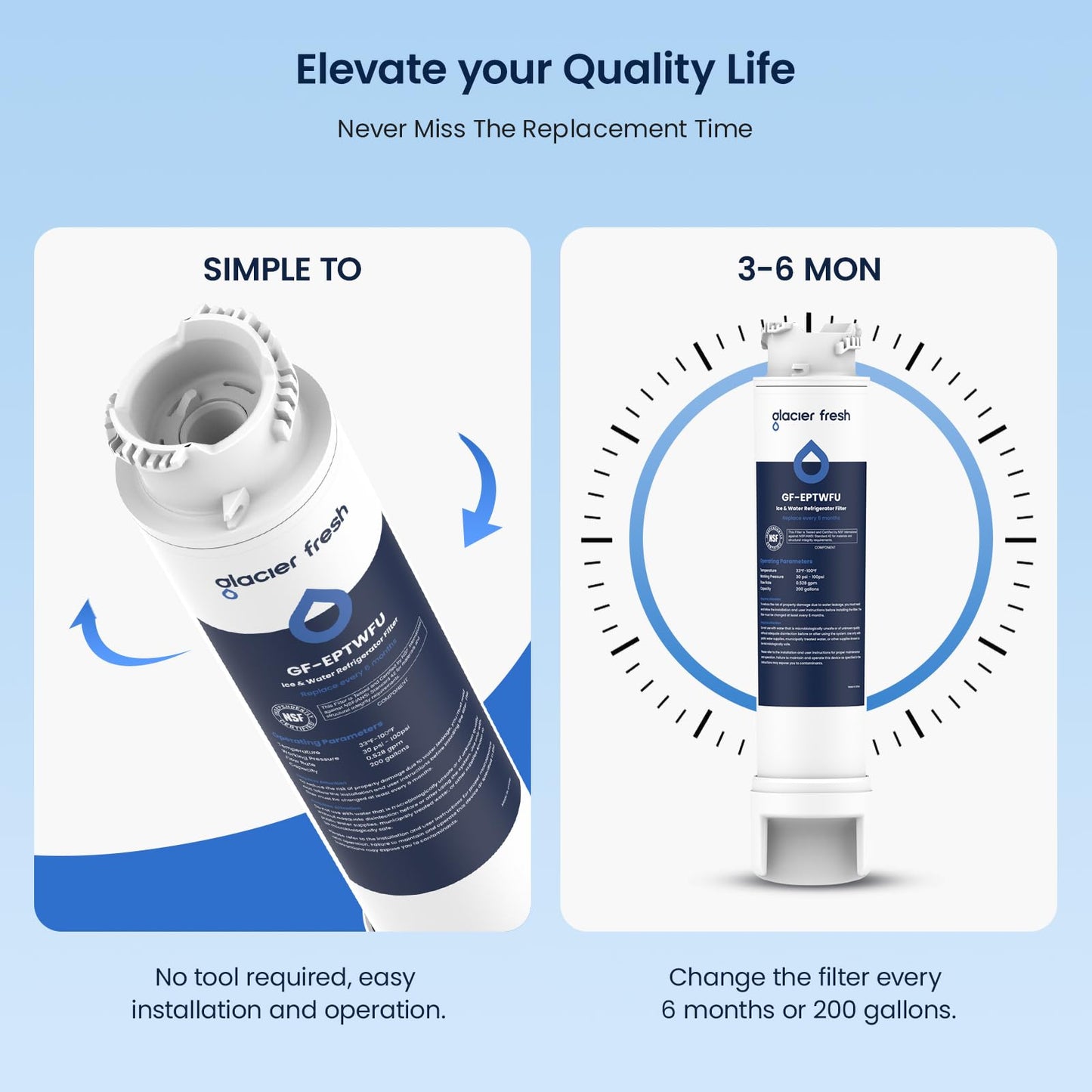 GLACIER FRESH GF-EPTWFU Water Filter Replacement, Compatible with EPTWFU01, EWF02, Pure Source Ultra II, Pure Source Ultra 2, 012505454226, 4562222, 807946701, 3 Pack