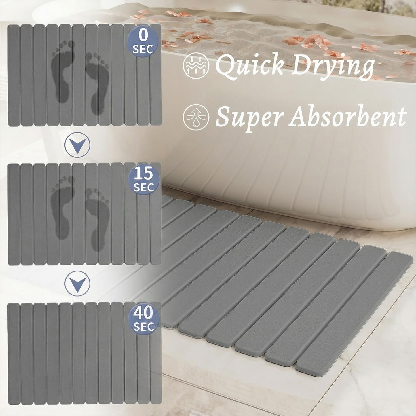 Large Stone Bath Mat 31.5 x 19.7in, Quick Dry Diatomaceous Earth Mats for Bathroom, Super Absorbent Foldable Bath Stone Mat, Non Slip, Dish Drying Mat for Kitchen Counter,Dark Gray