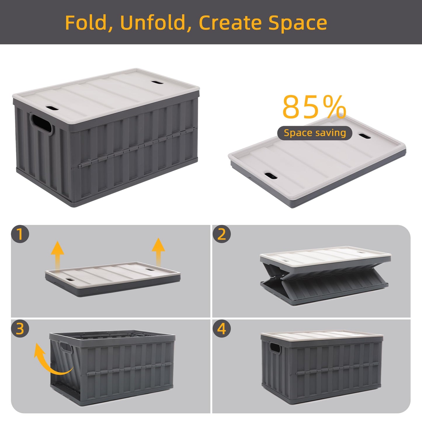 Citylife 64L Collapsible Storage Bins with Lids Plastic Storage Containers for Organizing Stackable Storage Box Large Heavy Duty Utility Crates, 2 Packs
