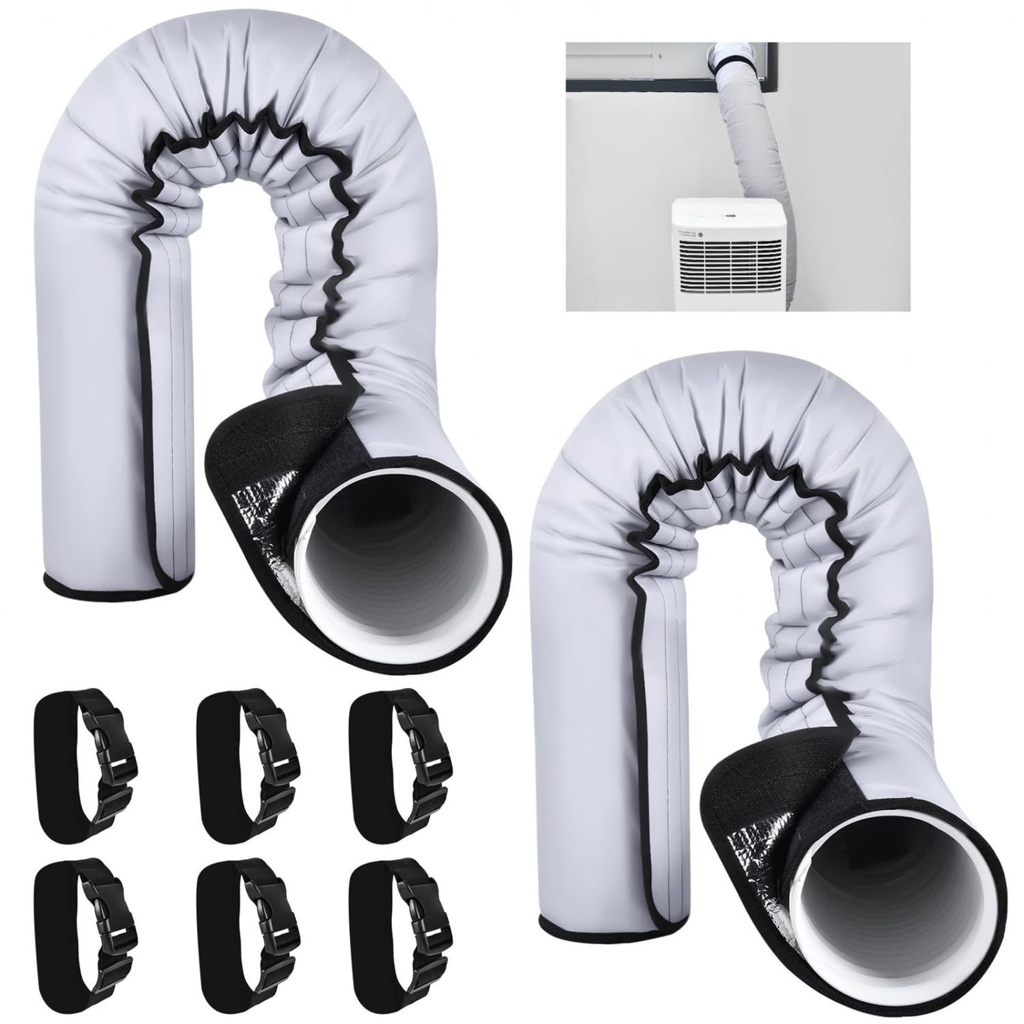 YoleShy 2 Pack Portable AC Hose Insulation Sleeve Thick Portable Air Conditioner Hose Cover Wrap for 5" & 5.9" Diameter Easy Installation AC Duct Insulation Wrap with 6 Adjustable Buckle Bands