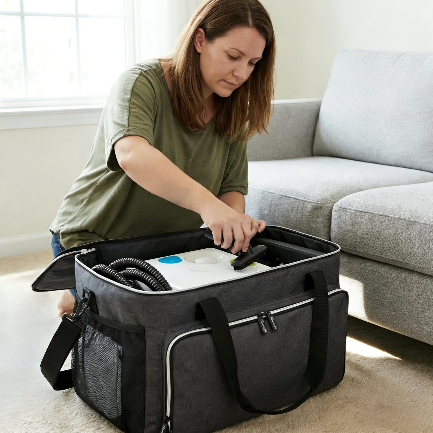 Tanmqin Storage Bag Compatible with Dupray Neat & Neat Plus Steam Cleaner, Large Carrying Case with External Extension Pole Holder, Heavy-Duty Organizer for Dupray Steam Cleaner Accessories (Bag Only)
