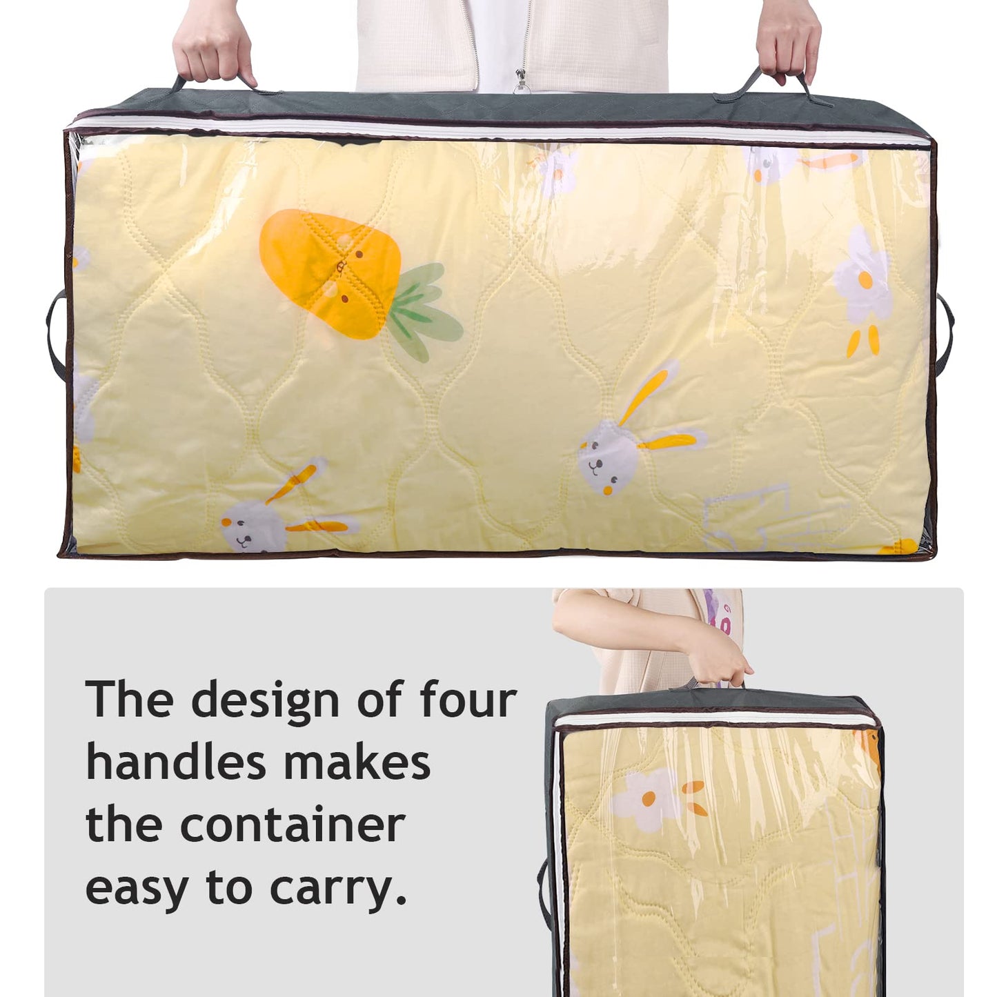 90L Under Bed Storage Containers, Large Capacity Underbed Storage Bags Organizer, Thick Fabric Storage Bins with Clear Window and Reinforced Handles for Blanket Comforter Bedding Clothes, 8 Pack