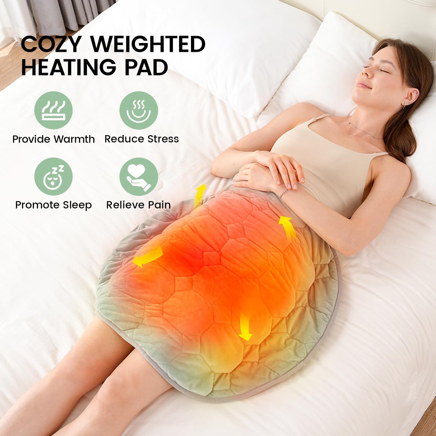immtree Weighted Heating Pad for Period Cramps, 29" x 24" Extra Large Electric Heated Pads 7 lbs, Back Shoulder Knee Abdomen Pain Relief, Soft Warm Heavy Lap Blanket, Christmas Gift, Grey Green