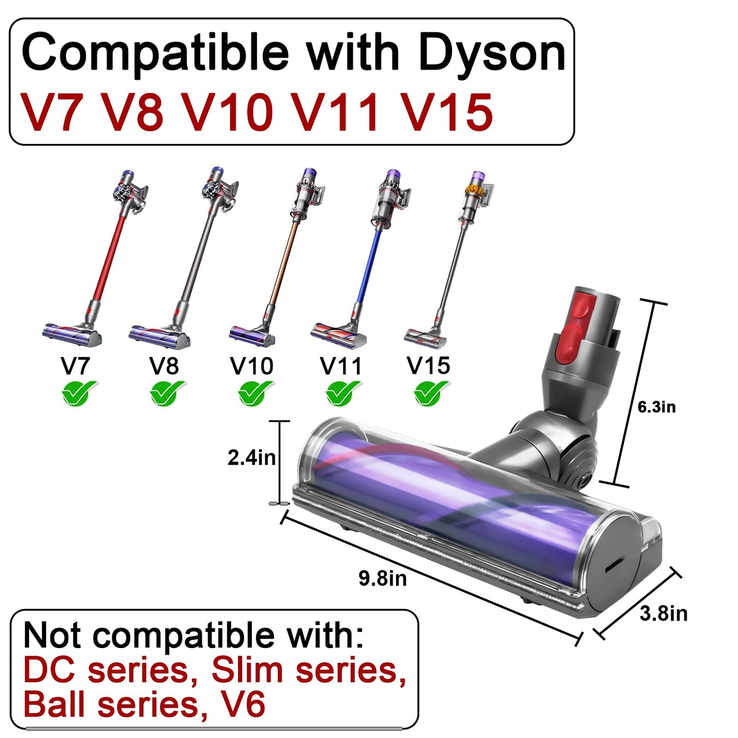 Quick-Release Motorhead Cleaner for Dyson V7 V8 V10 V11 Vacuums Cleaner Head Dyson Replacement Part Electric Head for Hardwood Floor Carpets