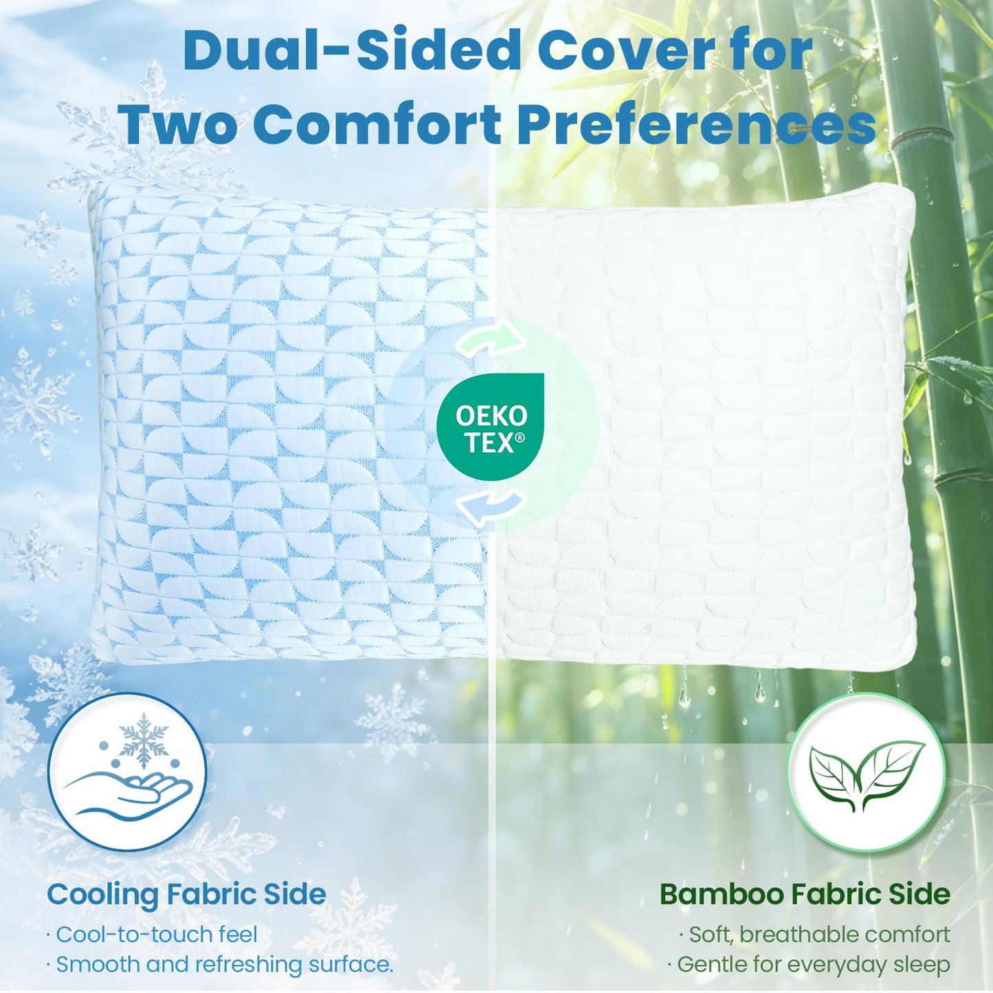 QUTOOL Firm Pillow Shredded Memory Foam, Cooling Pillow for Hot Sleeper, Adjustable Bed Pillow for Side Back Stomach Sleepers, Washable Cover, CertiPUR-US Certified, Standard Size Set of 2