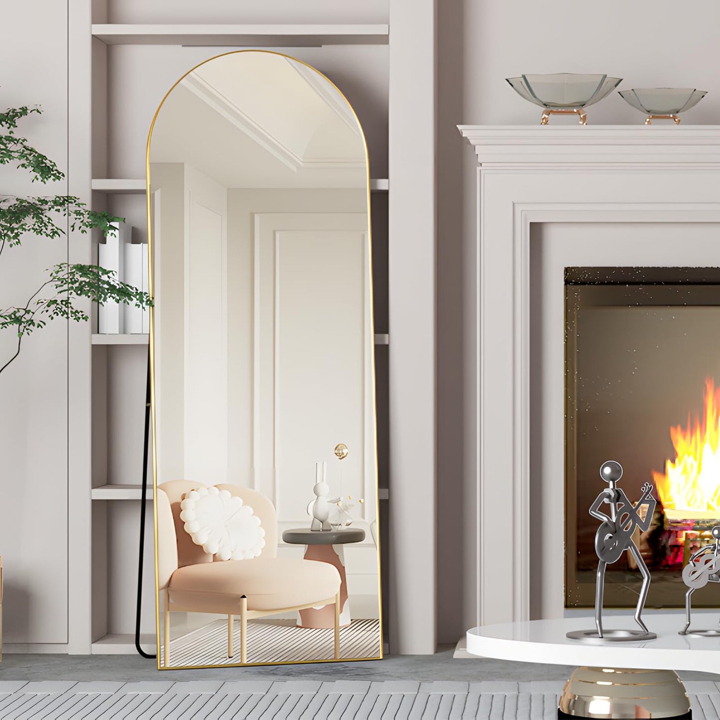 NEUWEABY Full Length Mirror, 56"x16" Arch Floor Mirror with Stand, Gold Arched Full Body Standing or Leaning Mirror for Bedroom, Living Room