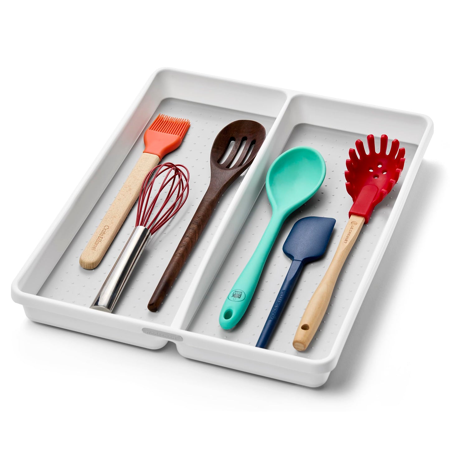 madesmart Premium 2 Compartment Utensil Tray, Deep Storage for Ladles, Whisks & Serving Tools, Non Slip Lining, for Drawers & Home Organization, White