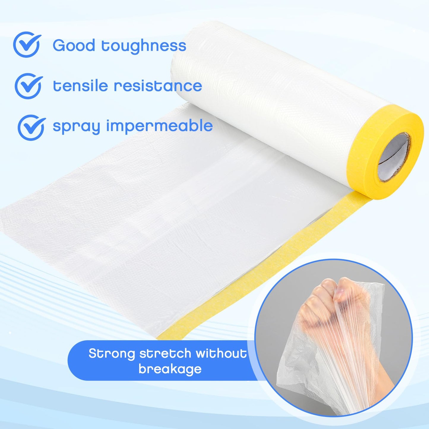 Seajan 18 Roll Painters Plastic with Tape Pre Taped Masking Film for Painting Automotive Paint Adhesive Protective Film Masking Tape Roll Plastic Painting Covering (White,5 x 65 Ft)