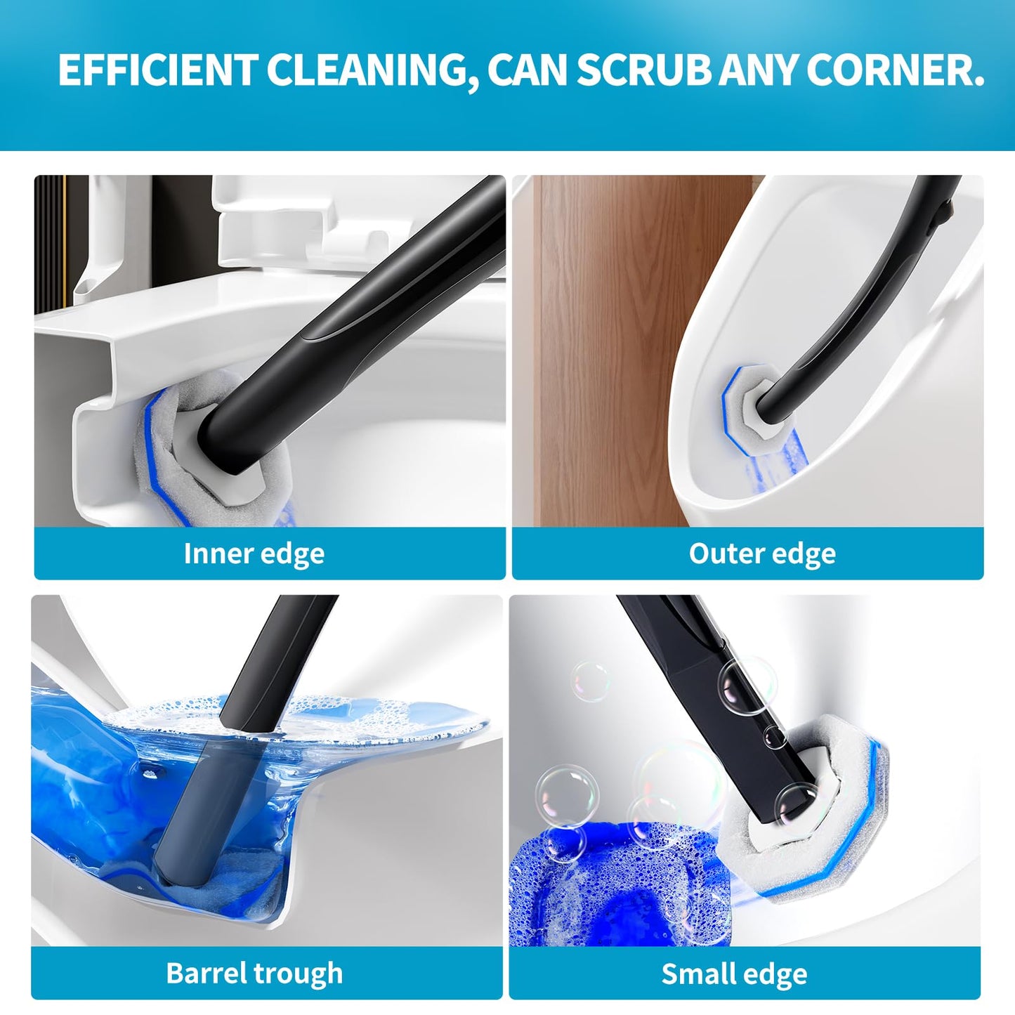 Disposable Toilet Brush with 50 Wand Cleaner Refills Pads，Wall Mounted Toilet Bowl Holder Set，Toilet Cleaning System Starter Kit，Bathroom Cleaning System for Sink Bathtub Wash Basin