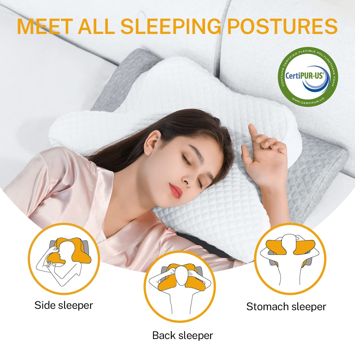 Misiki Cervical Neck Pillow for Pain Relief, Butterfly Contour Memory Foam Pillow for Side Back Sleepers, Ergonomic Bed Pillow with Washable Cover for Shoulder Support, 24x15 Inch
