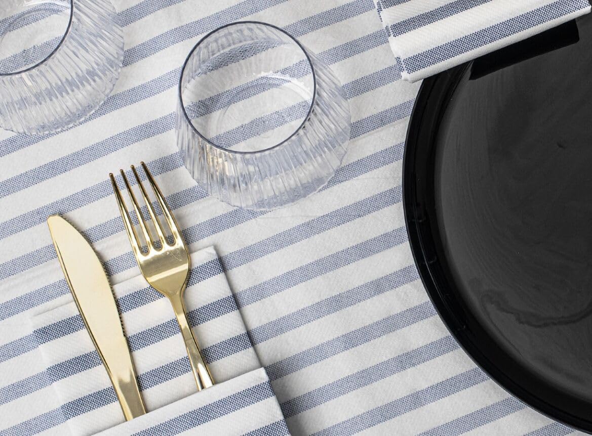 Made in Italy Linen-Feel Disposable Guest Towels - Premium Airlaid Cloth-Like Bathroom Napkins, Soft & Absorbent Luxury Hand Towels, Elegant Striped Dinner Napkins for Parties