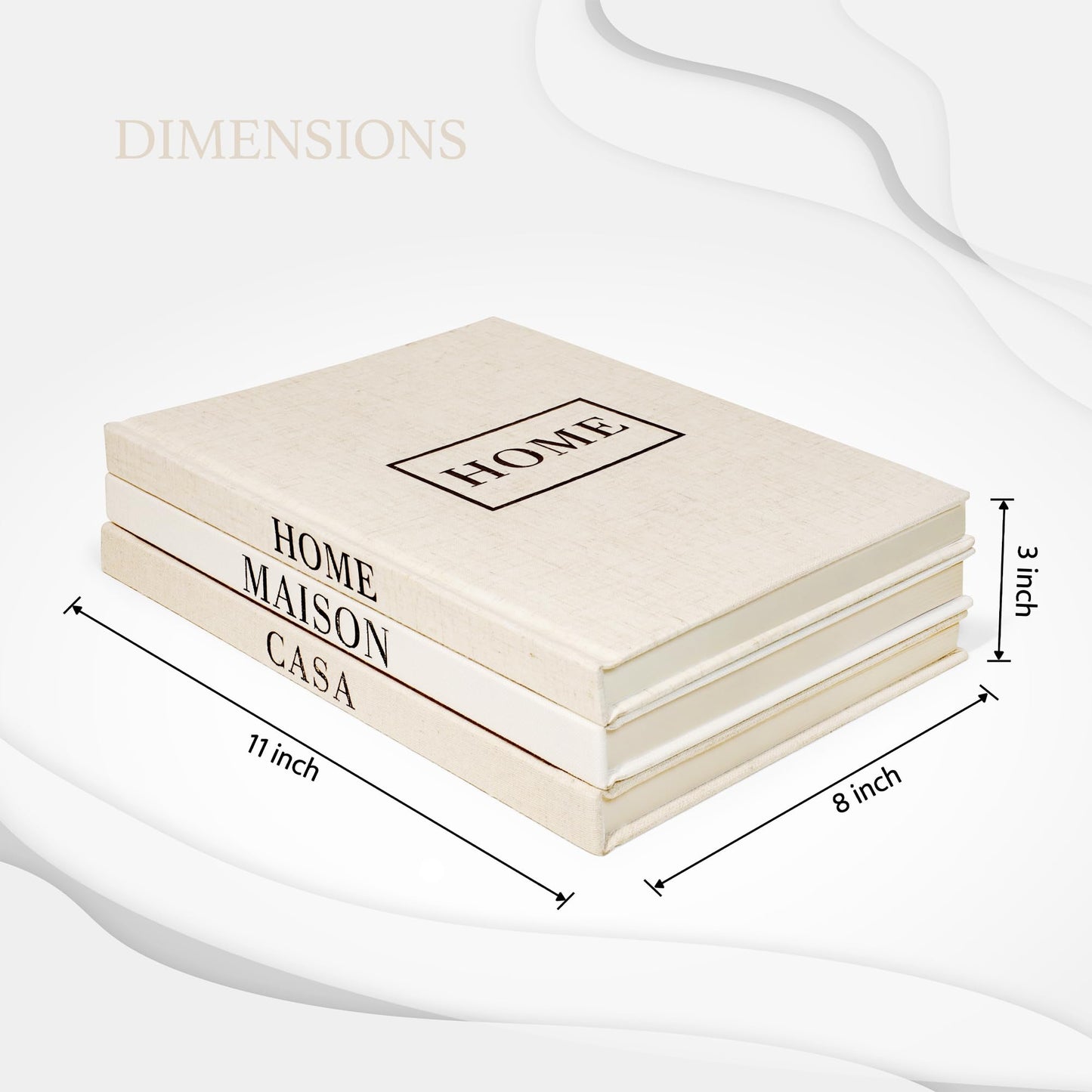 Linen Neutral Coffee Table Books Set of 3,Fashion Designer Hardcover Blank Book Stack, Modern Decorative Books for Home Decor XL Coffee Table Decoration - Stylish Display Book