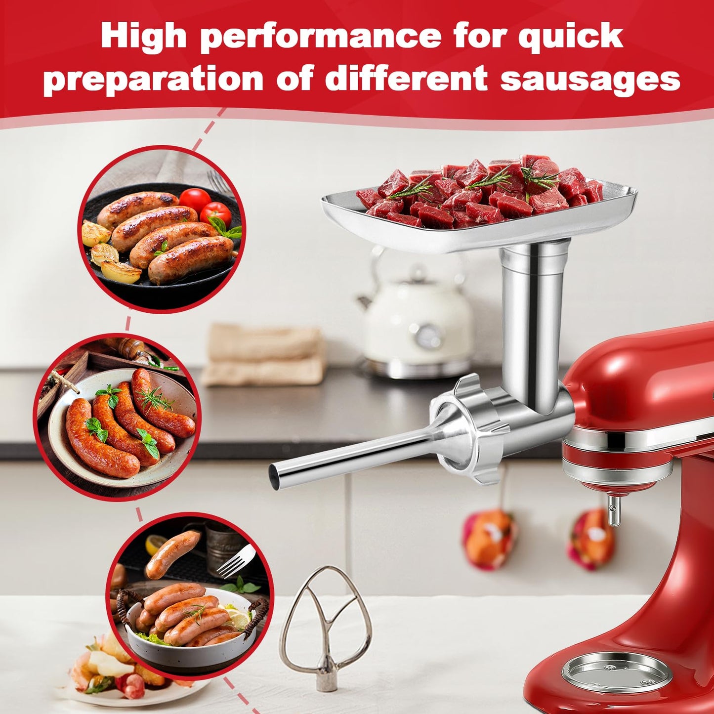 Meat Grinder Attachment for Kitchenaid Stand Mixer Stainless Steel, Meat Grinder Accessory for Kitchenaid Mixer