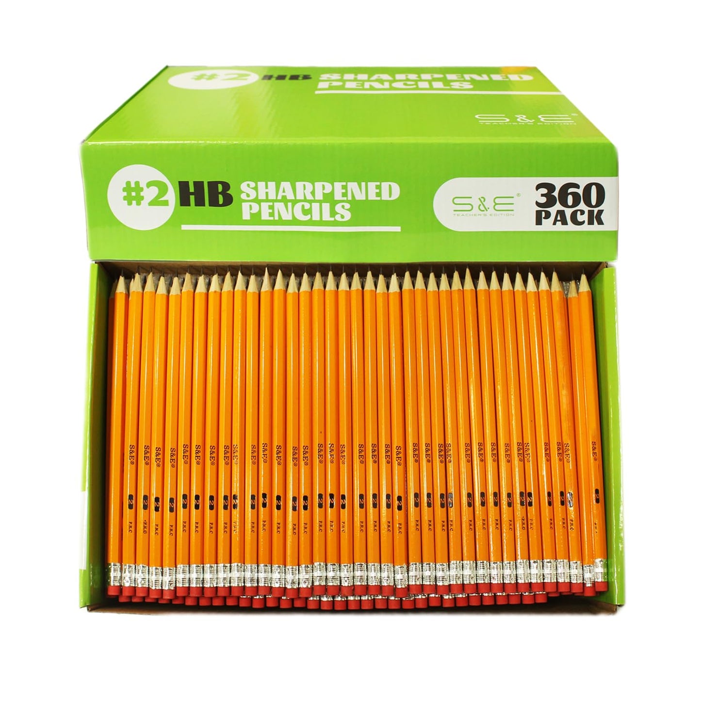 S & E TEACHER'S EDITION 360pcs Pre-sharpened Pencils with eraser top, No.2 pencils #2 HB pencil, Golf, Classroom, Pew, Back to school, 360 pcs/box