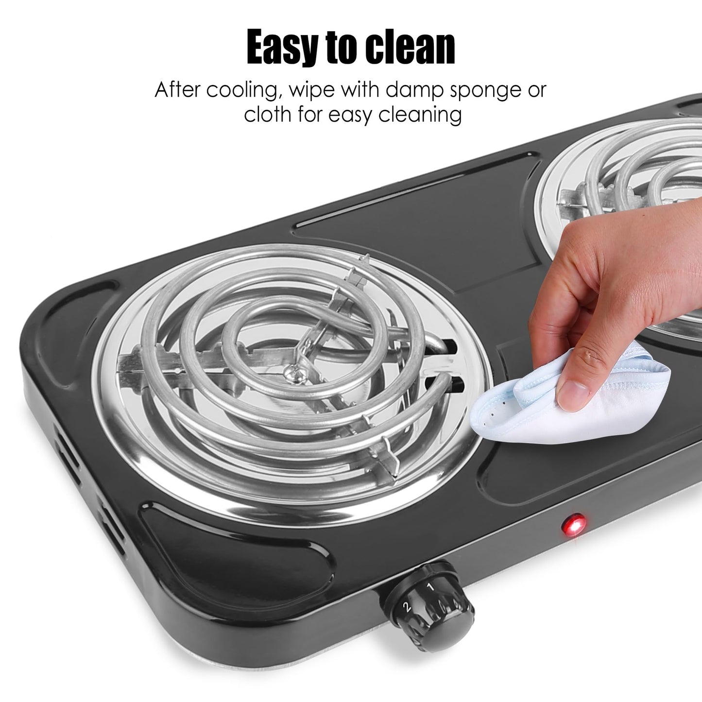 Electric Charcoal Burner Stove, 500W Single Coil Hot Plate Starter with Grill Tongs, 5-Level Temp, Smart Heat Control & Stainless Steel Fast Heating for Cooking top Countertop (3890 Double Black)
