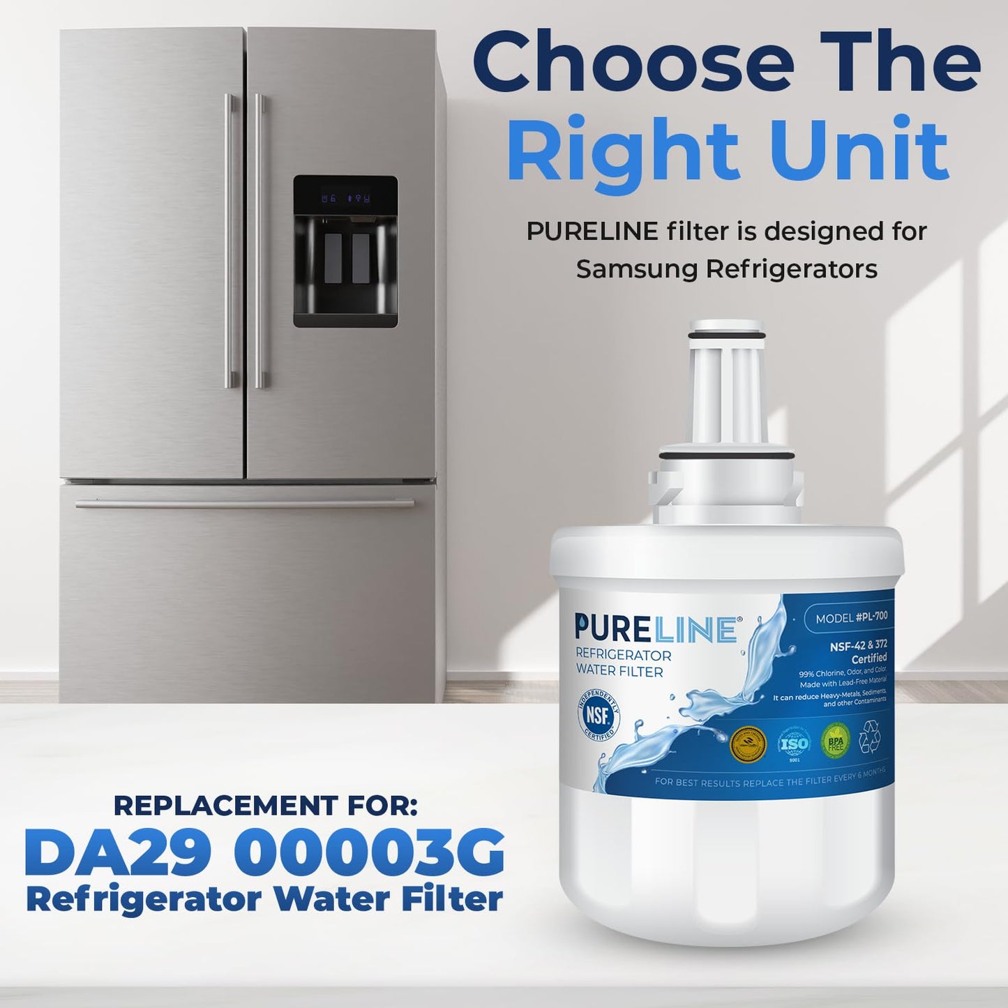 Pureline Replacement for DA29-00003G Water Filter Samsung, Aqua-Pure Plus, RSG257AARS, DA29-00003F, DA29-00003B, DA29-00003A, RF267AERS, RS22HDHPNSR Refrigerator Water Filter (3 Pack)