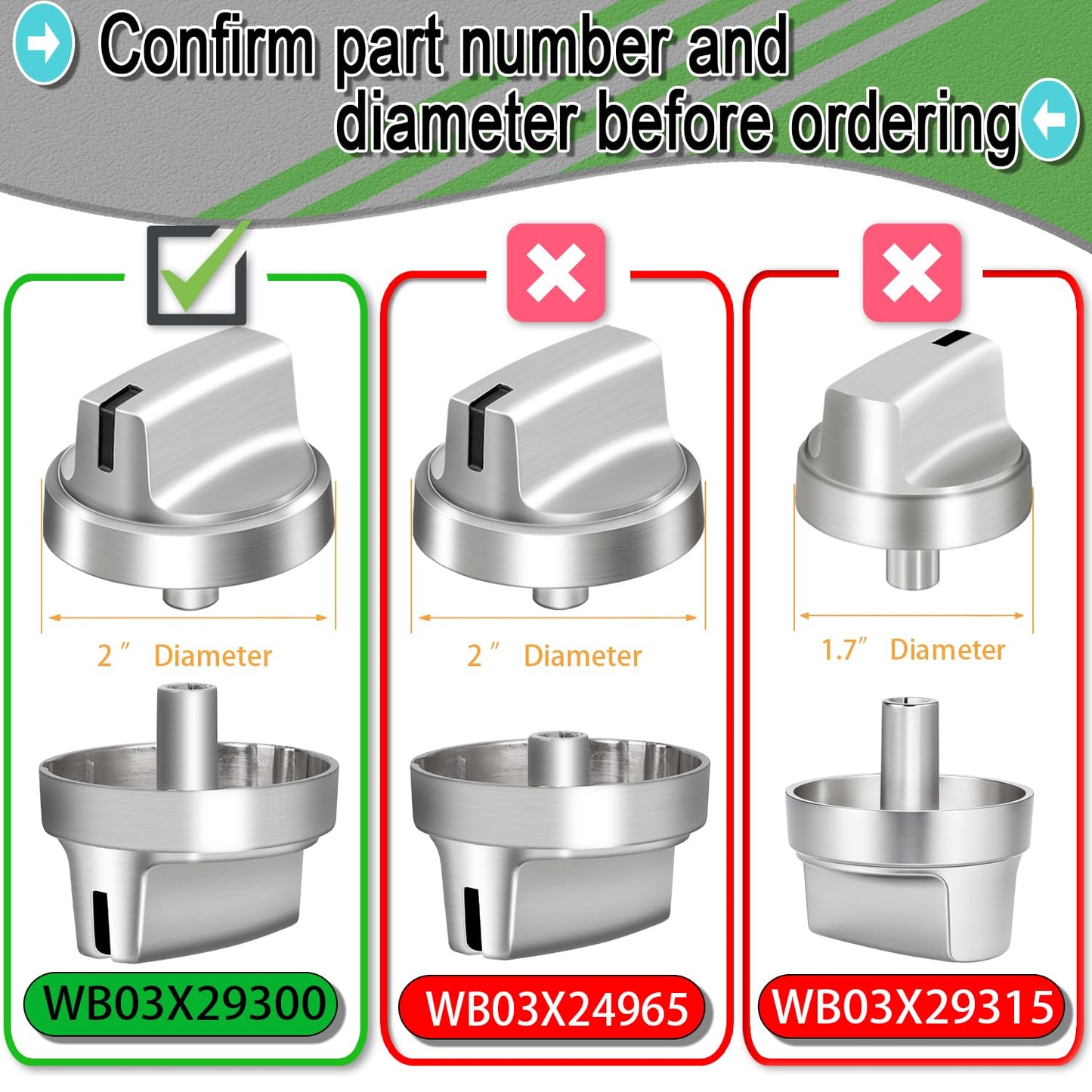 Upgraded Metal WB03X29300 Gas Stove Surface Burner Control Knobs,Compatible with GE Cooktop Knobs Replacements Models:JGP3030SL2SS, JGP3036SL1SS,JGP3530SL1SS,JGP5530SL1SS,JGP5536SL1SS Stainless Steel