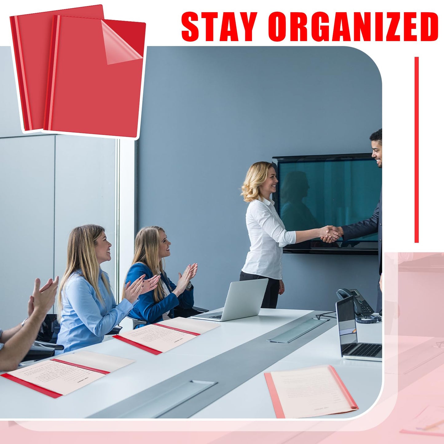 Teling 24 Pcs Clear Front Report Covers with 3 Prongs Fasteners Plastic Presentation Folders Resume Portfolio Report for Letter Size Binder for Paper Document School Office(Red)