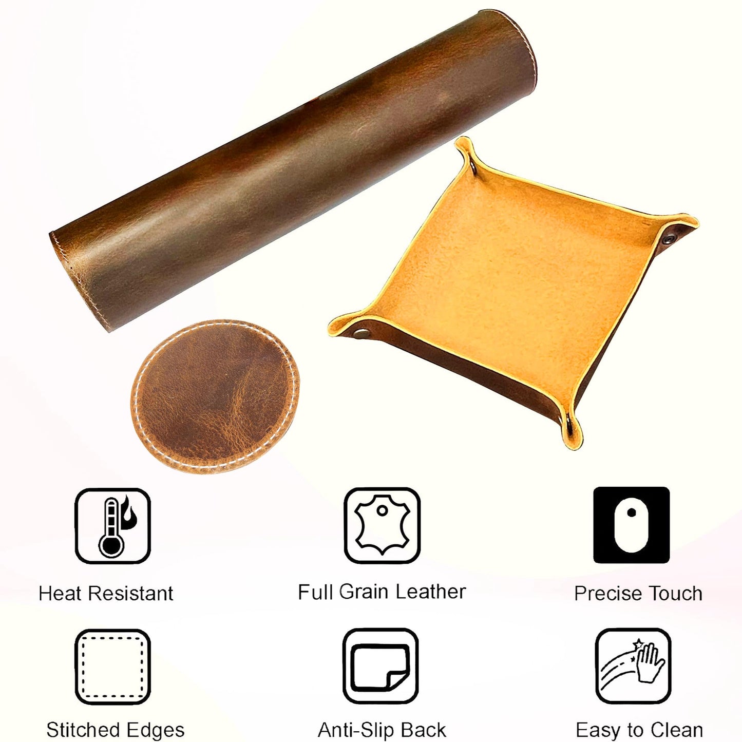 Leather Desk Mat Desk Pad - Full Grain (32x16) Leather Desk Cover Blotter & Protector - Large Computer Keyboard Gaming Table Mat - Desktop Accessories Mouse Pad for Laptop, Office & Home