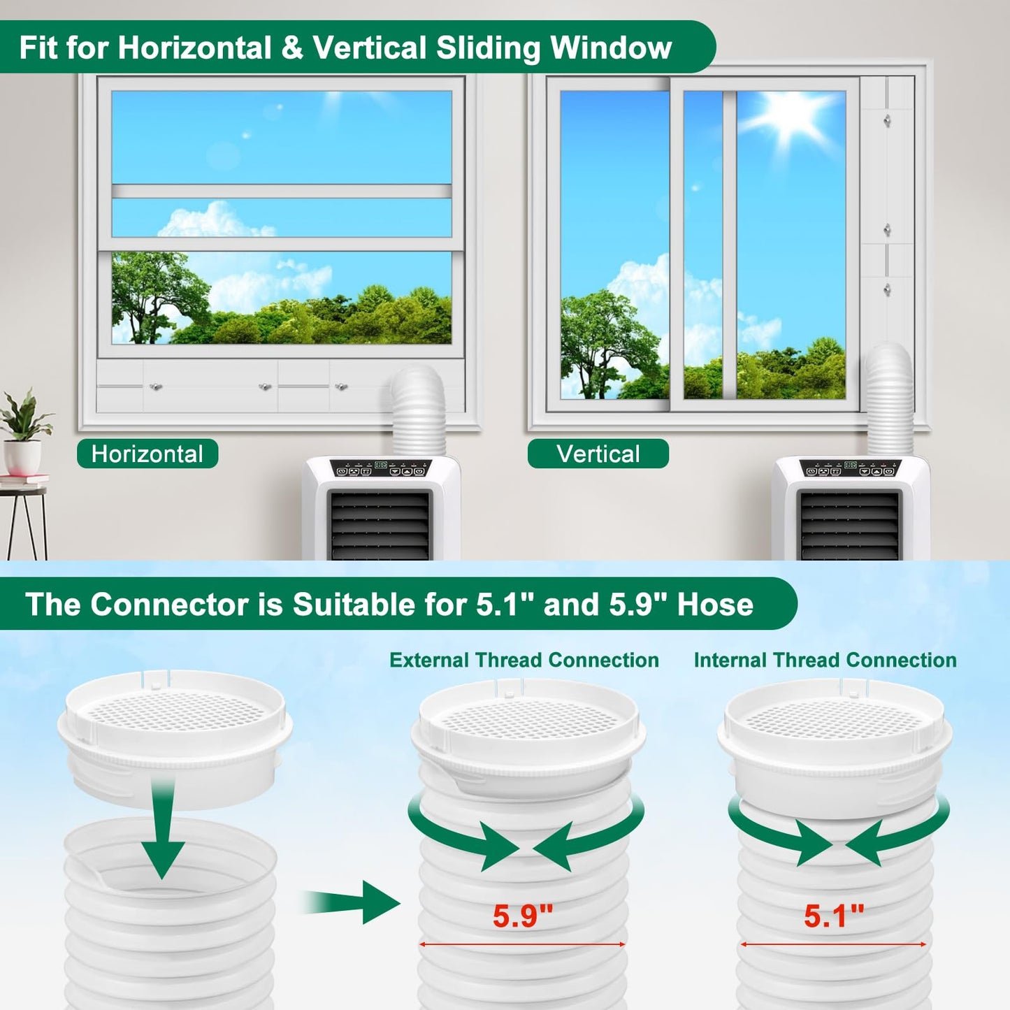 Upgrade Portable Air Conditioner Window Kit with 5.9Inch Exhaust Hose,Portable Air Conditioner Window Vent kit, AC Exhaust Hose Kit, AC Window Vent Kit