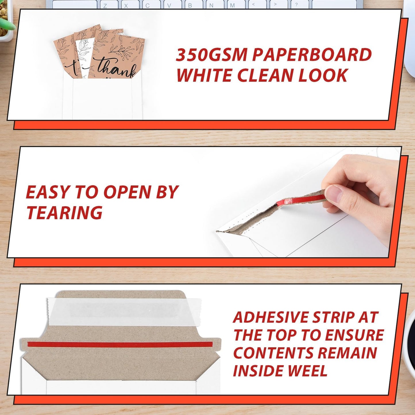 party greeting 200 Pcs 6 x 8 Inch Rigid Mailers Self Adhesive Stay Flat Rigid Envelopes Cardboard Mailers Mailing Envelopes for Protecting Shipping Photo CD Documents Gift Cards