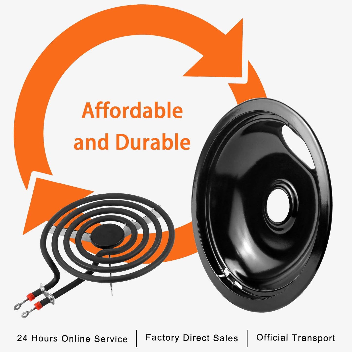 Stove Burner Drip Pans W10288051 Stove Burner Covers&MP22YA Electric Range Burner Element Set Compatible for Whirl-pool Electric Range Stove-by MIFLUS,2*W10290350(8")2*W10290353(6")