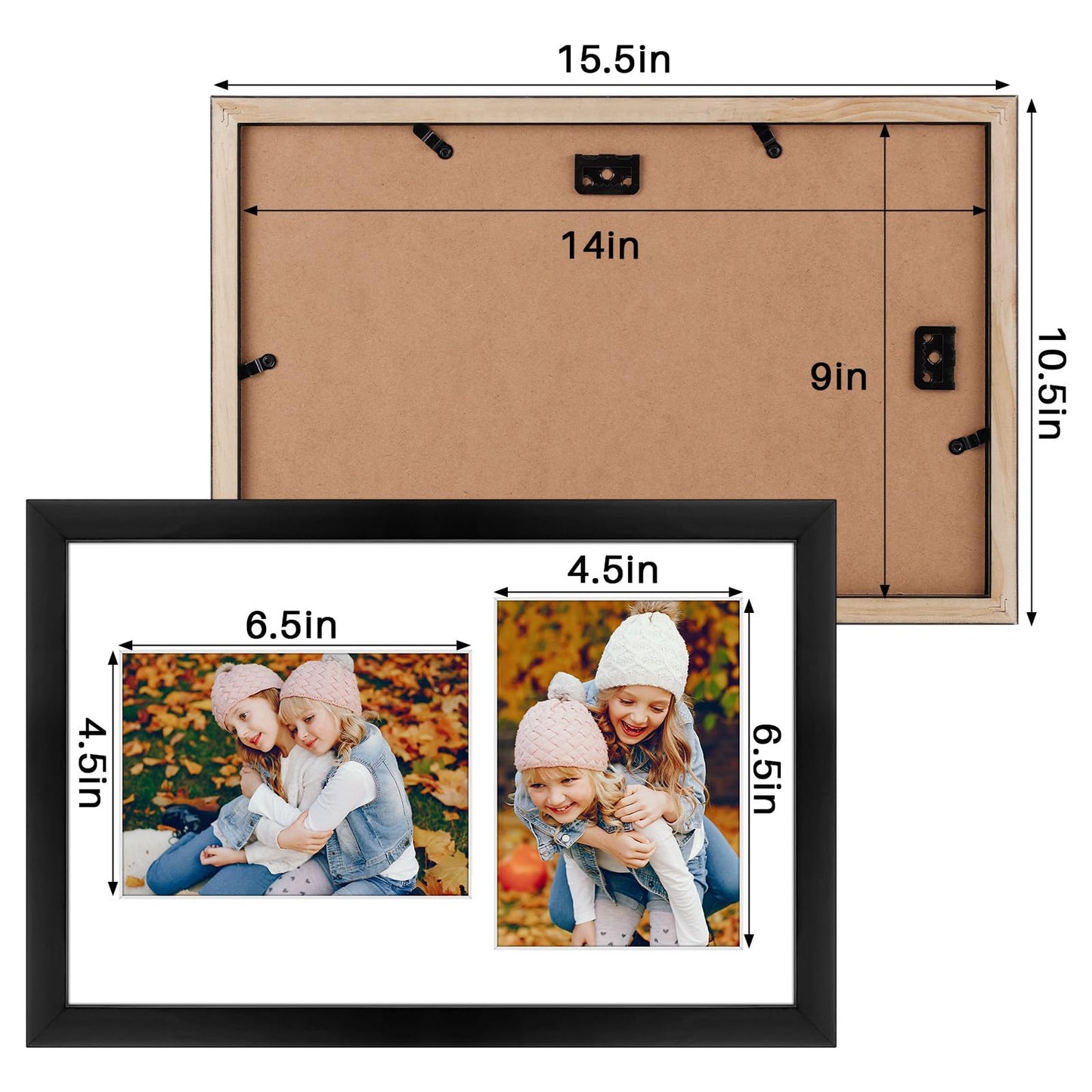 Golden State Art, 5x7 Collage Picture Frame - Solid Wood with Tempered Glass - 9x14 Multi Picture Frame - Displays (2) 5"x7" Photos or One 9"x14" Poster - Black Collage Wall Decor