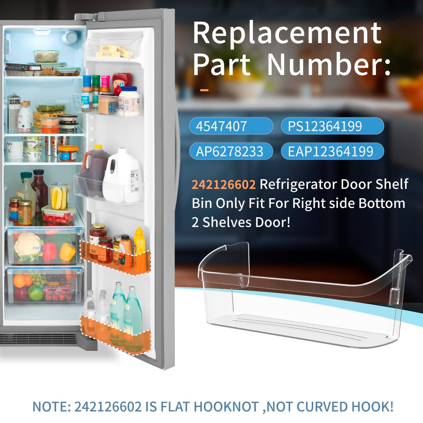 (2-Pack) UPGRADED 242126602 Refrigerator Door Shelves Bin Compatible with Frigi-daire Door Shelf Replacement LFSS2612TF FFSS2615TS FFSS2625TS Fit for Frigi-daire Refrigerator Parts 2421266 PS12364199