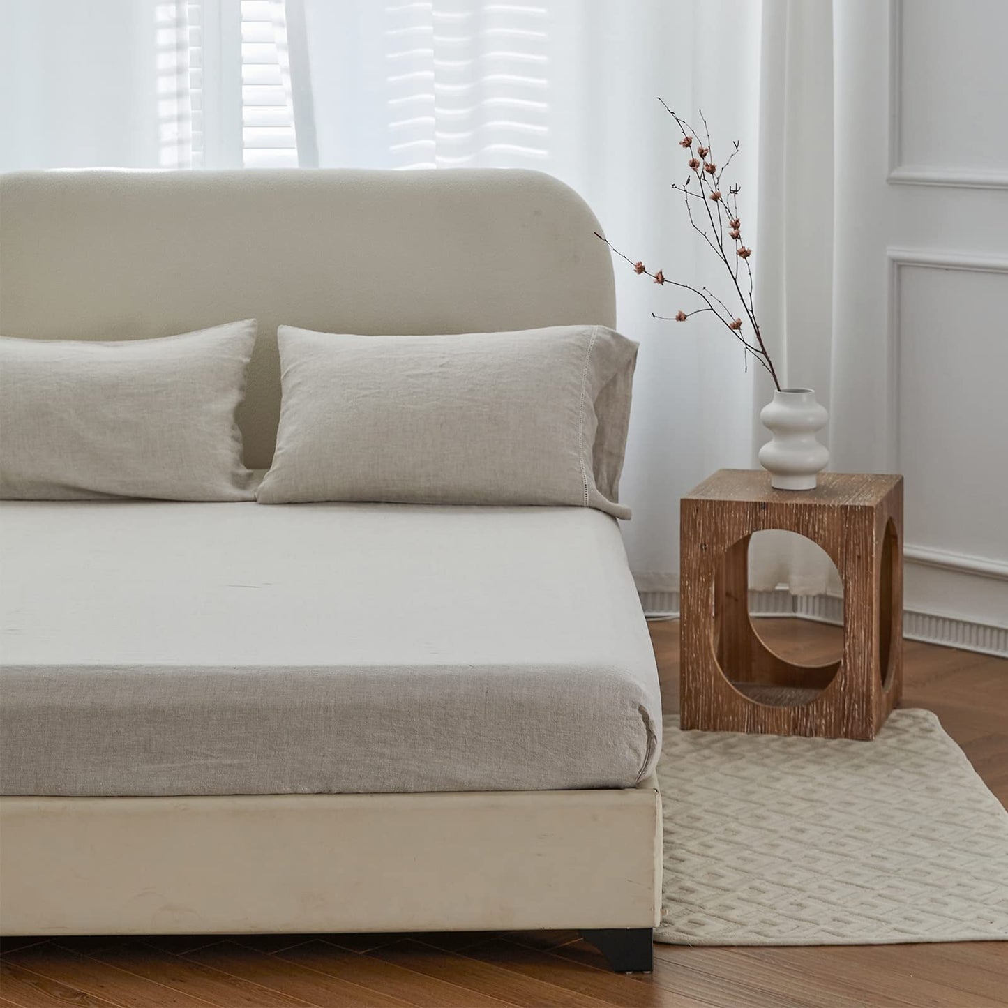 Simple&Opulence 100% Linen Fitted Sheet Twin(1 Piece), 14 Inch Deep Pocket Mattress Cover Natural French Flax Stone Washed Farmhouse Soft Breathable Bottom Sheets-Linen