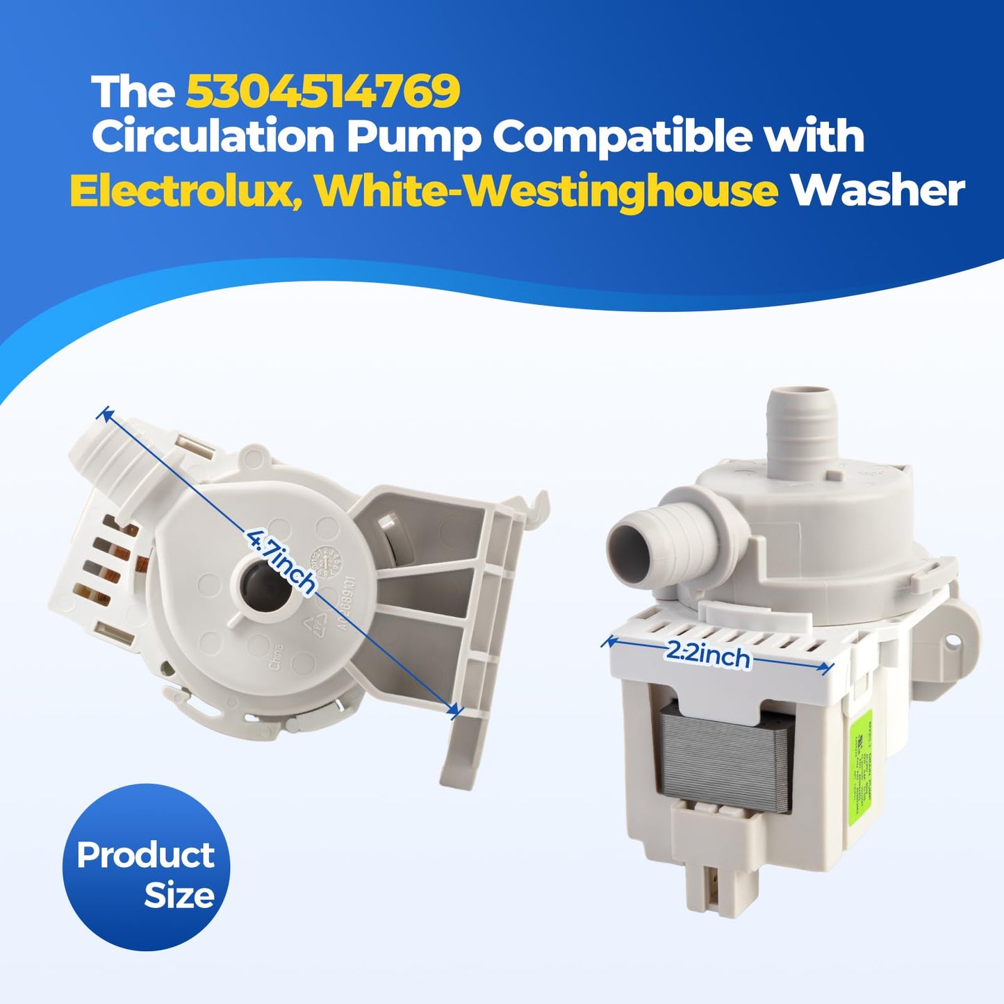 5304514769 Circulation Pump Compatible with Electrolux WhiteWestinghouse Washer, Replacement Part 5304505224 5304509040 4839358 AP6329664 PS12365825 EAP12365825