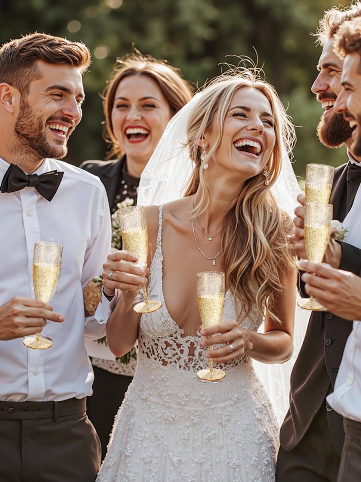 WDF 36-Pack Plastic Champagne Flutes - Gold Glitter Champagne Glasses Disposable - Perfect for Wedding/Birthday/Bridal Shower/Baby Shower/Graduation